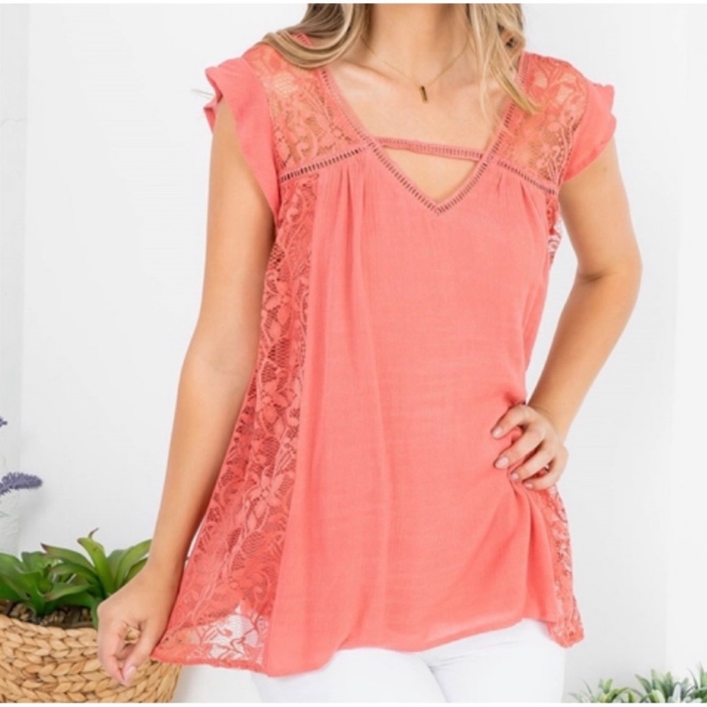 New Coral Cute Summer Women's Boho Elegant Romantic Lace Top